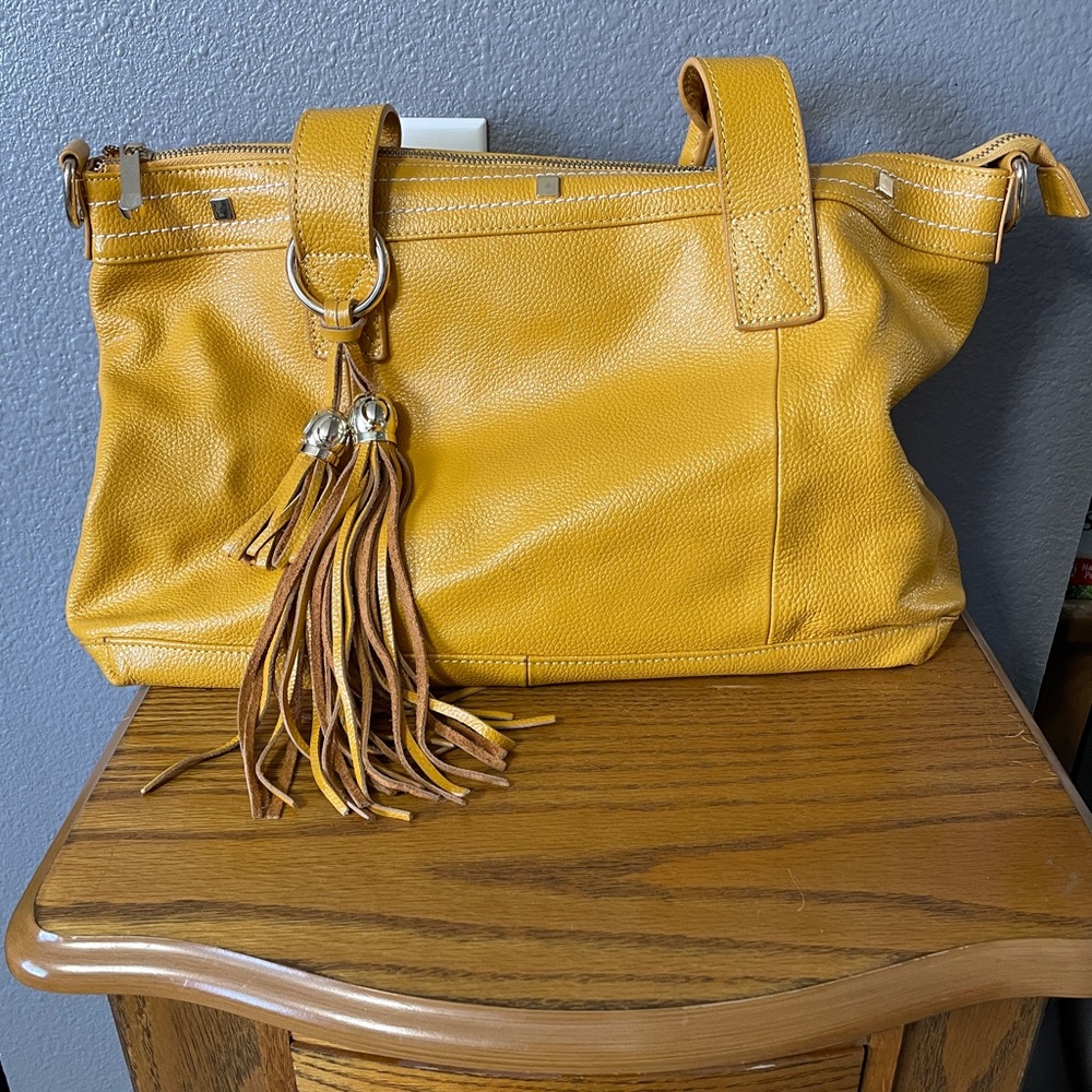 Cuore & Pelle Amelia Large Yellow Leather Satchel Tote Handbag